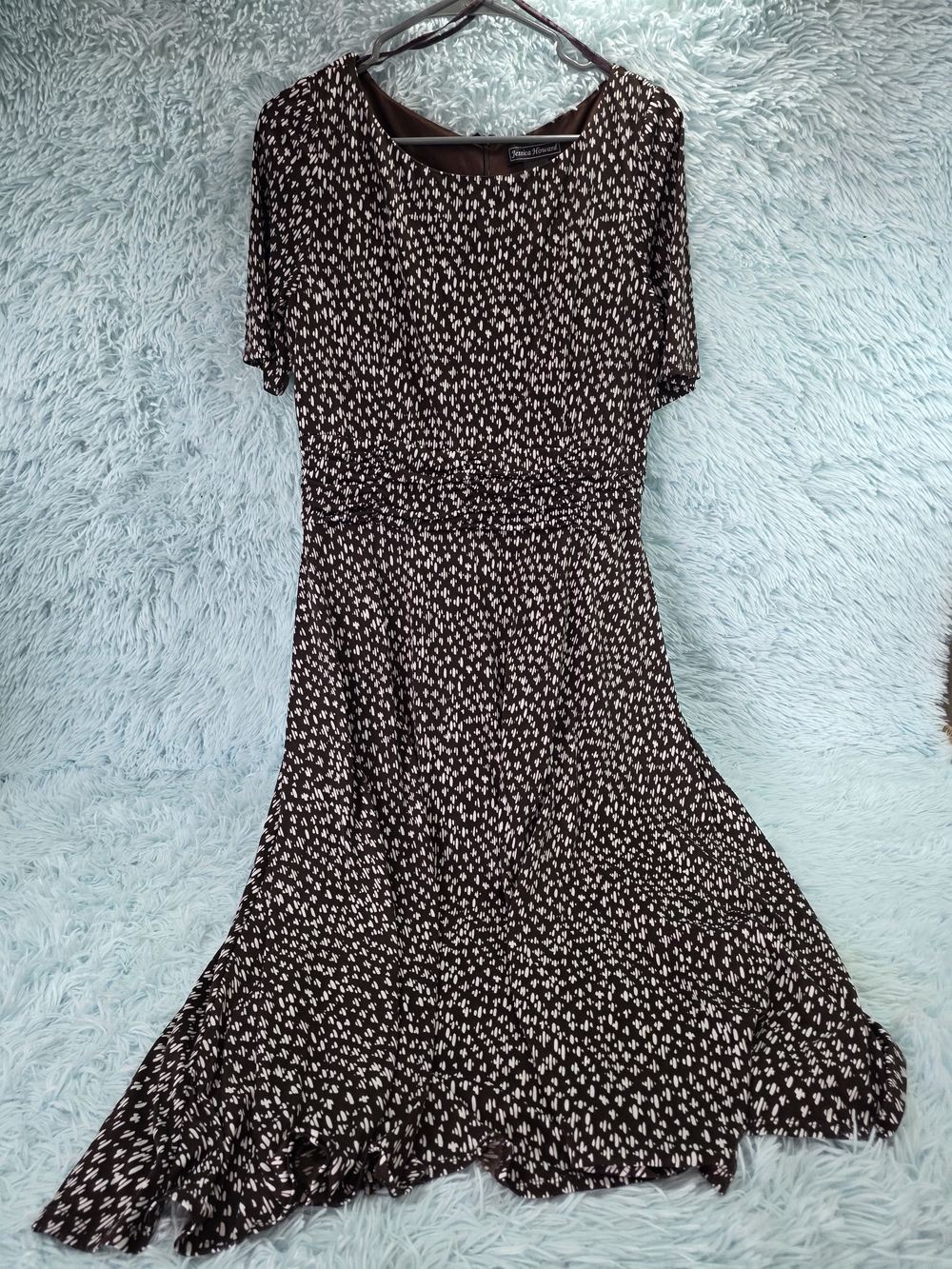 Jessica‎ Howard Black White Ditsy Polka Dot Fit Flare Midi Dress Size 12